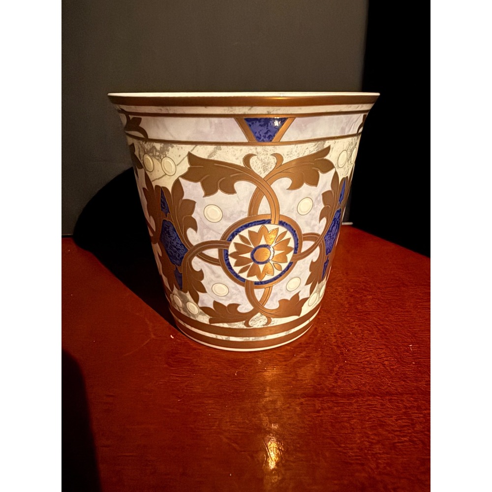 Mikasa Chalfonte FX104 Bone China Planter Cachepot Gold Cobalt Blue Japan 4in
